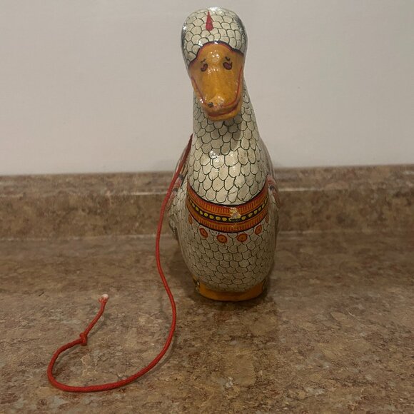 Vintage Indian ? Wood Wooden Hand Carved Decorated Duck Swan Bird Ornament Wood - Picture 2 of 7